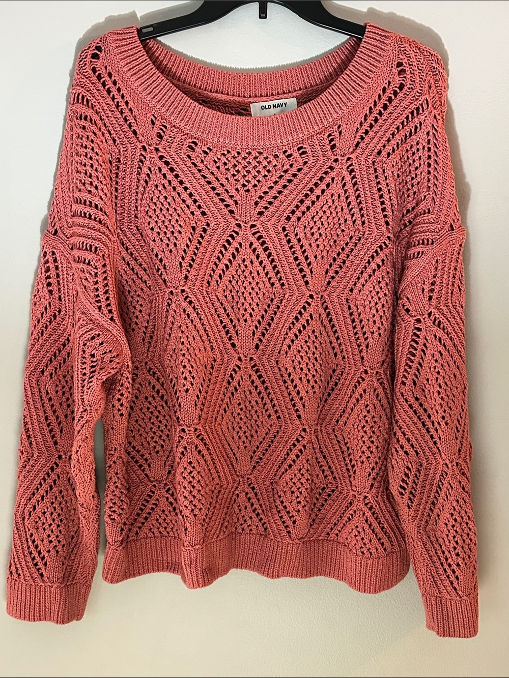 Old Navy Coral Open-Knit Crewneck Sweater